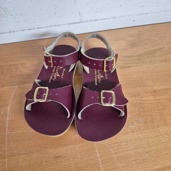 Salt Water Surfer Eggplant Purple Sandal Leather Insoles Double Strap Adjustable - Picture 2 of 4